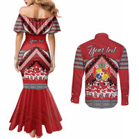 Personalised Tonga Rugby Pacific Couples Matching Mermaid Dress and Long Sleeve Button Shirt Ikale Tahi Sipi Tau