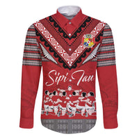 Personalised Tonga Rugby Pacific Family Matching Long Sleeve Bodycon Dress and Hawaiian Shirt Ikale Tahi Sipi Tau LT9 Dad's Shirt - Long Sleeve Red - Polynesian Pride