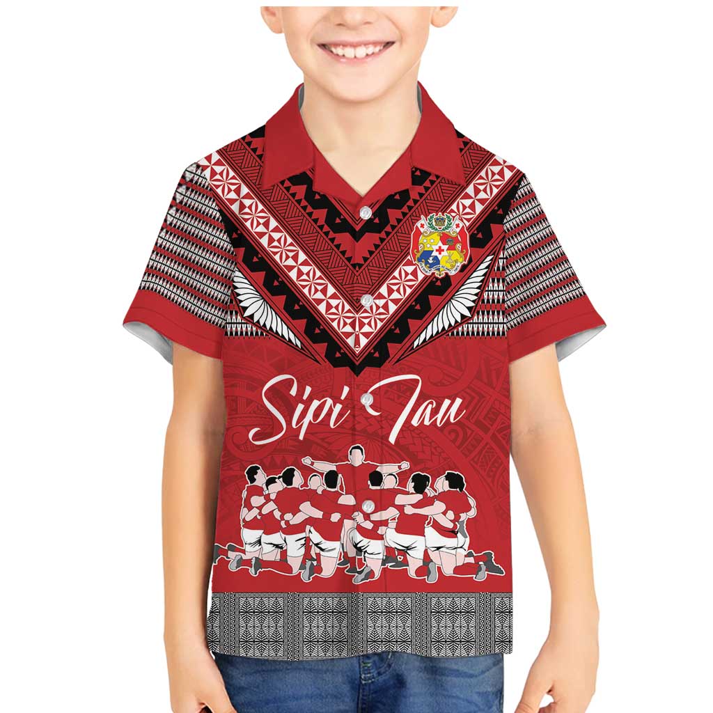 Personalised Tonga Rugby Pacific Family Matching Mermaid Dress and Hawaiian Shirt Ikale Tahi Sipi Tau LT9 Son's Shirt Red - Polynesian Pride