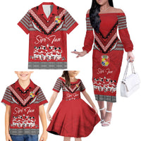 Personalised Tonga Rugby Pacific Family Matching Off The Shoulder Long Sleeve Dress and Hawaiian Shirt Ikale Tahi Sipi Tau LT9 - Polynesian Pride