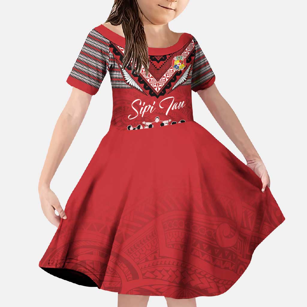 Personalised Tonga Rugby Pacific Family Matching Off Shoulder Maxi Dress and Hawaiian Shirt Ikale Tahi Sipi Tau LT9 Daughter's Dress Red - Polynesian Pride