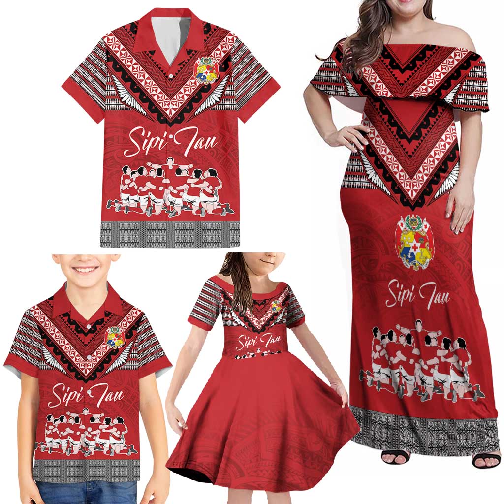 Personalised Tonga Rugby Pacific Family Matching Off Shoulder Maxi Dress and Hawaiian Shirt Ikale Tahi Sipi Tau LT9 - Polynesian Pride