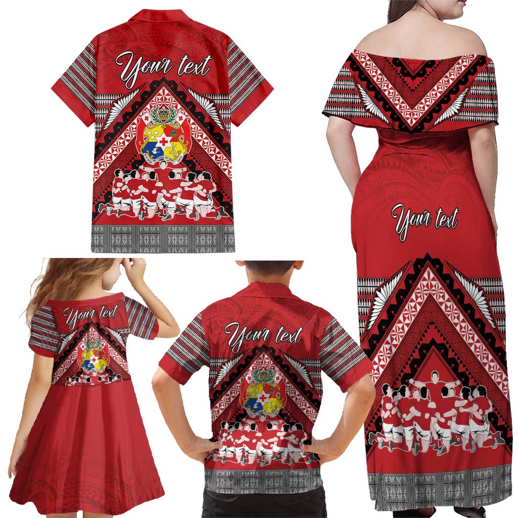 Personalised Tonga Rugby Pacific Family Matching Off Shoulder Maxi Dress and Hawaiian Shirt Ikale Tahi Sipi Tau LT9 - Polynesian Pride