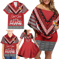 Personalised Tonga Rugby Pacific Family Matching Off Shoulder Short Dress and Hawaiian Shirt Ikale Tahi Sipi Tau LT9 - Polynesian Pride