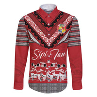 Personalised Tonga Rugby Pacific Family Matching Off Shoulder Short Dress and Hawaiian Shirt Ikale Tahi Sipi Tau LT9 Dad's Shirt - Long Sleeve Red - Polynesian Pride