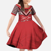 Personalised Tonga Rugby Pacific Family Matching Short Sleeve Bodycon Dress and Hawaiian Shirt Ikale Tahi Sipi Tau LT9 Daughter's Dress Red - Polynesian Pride