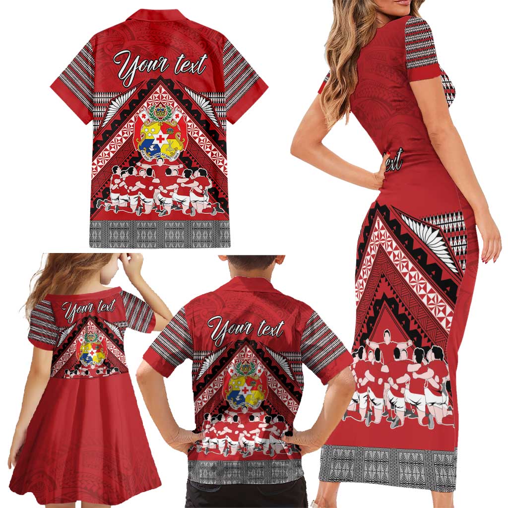 Personalised Tonga Rugby Pacific Family Matching Short Sleeve Bodycon Dress and Hawaiian Shirt Ikale Tahi Sipi Tau LT9 - Polynesian Pride