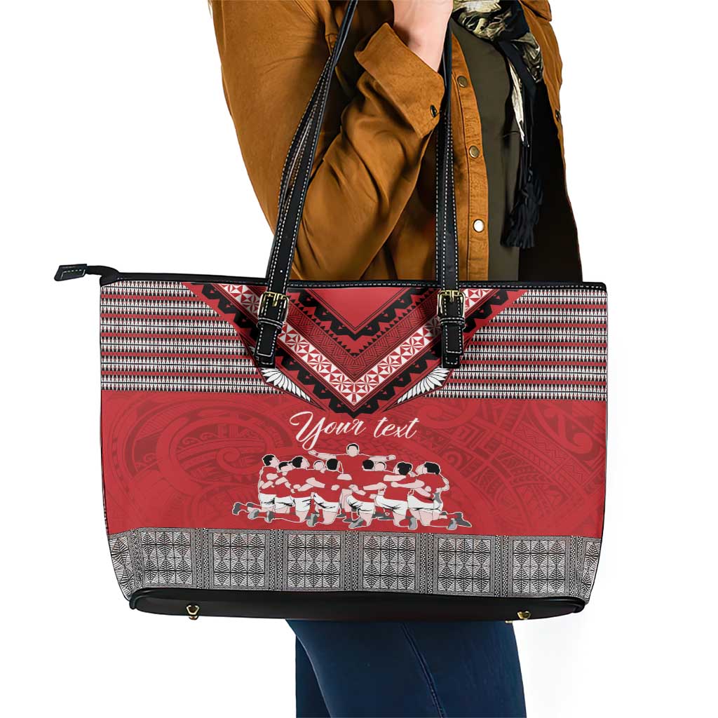Personalised Tonga Rugby Pacific Leather Tote Bag Ikale Tahi Sipi Tau