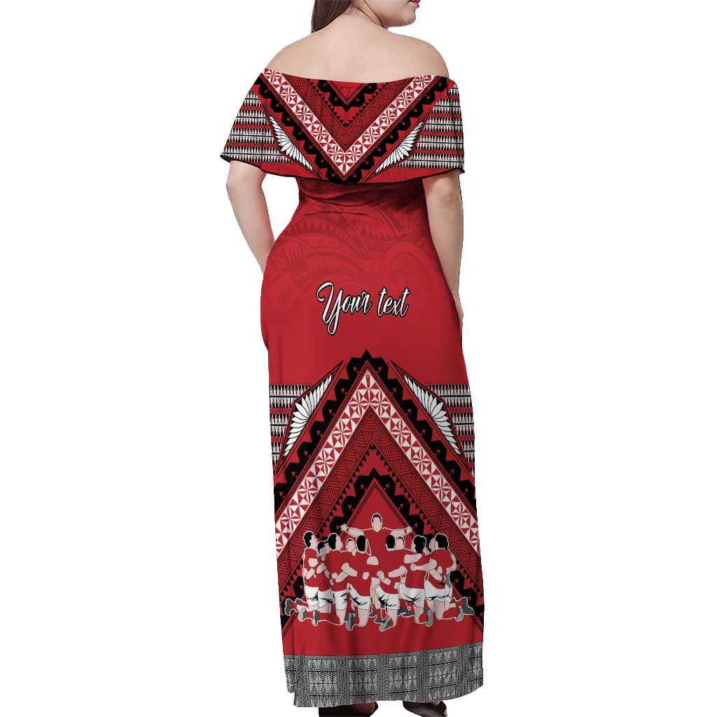 Personalised Tonga Rugby Pacific Off Shoulder Maxi Dress Ikale Tahi Sipi Tau LT9 - Polynesian Pride