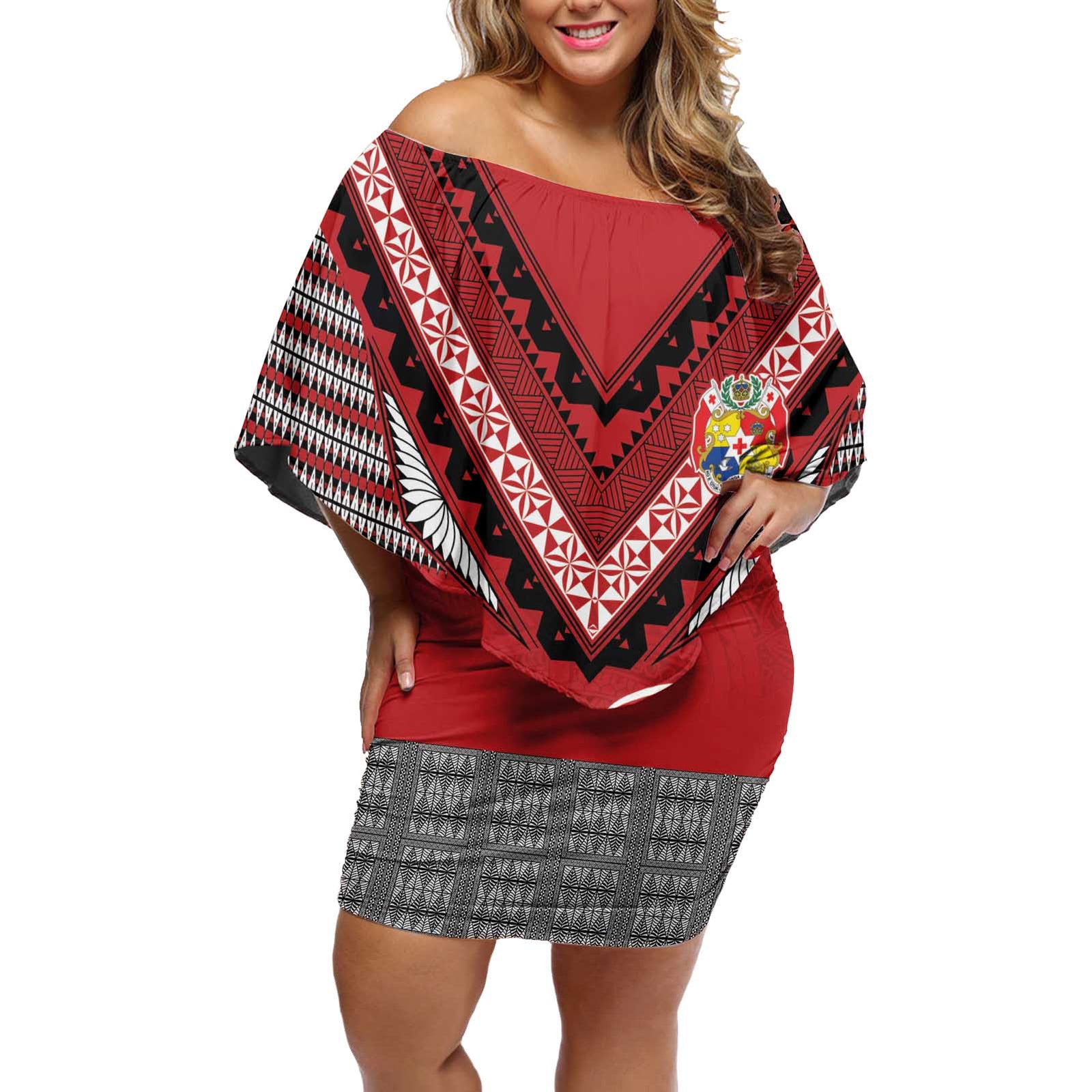 Personalised Tonga Rugby Pacific Off Shoulder Short Dress Ikale Tahi Sipi Tau
