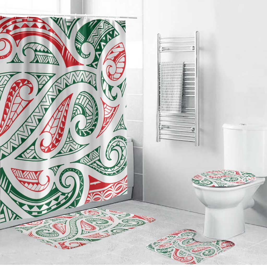 New Zealand Kowhaiwhai Christmas Bathroom Set Traditional Maori Koru Pattern - Polynesian Pride