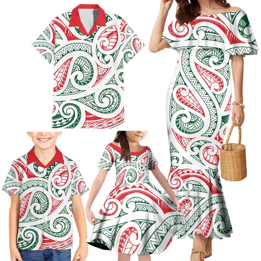 New Zealand Kowhaiwhai Christmas Family Matching Mermaid Dress and Hawaiian Shirt Traditional Maori Koru Pattern LT9 - Polynesian Pride