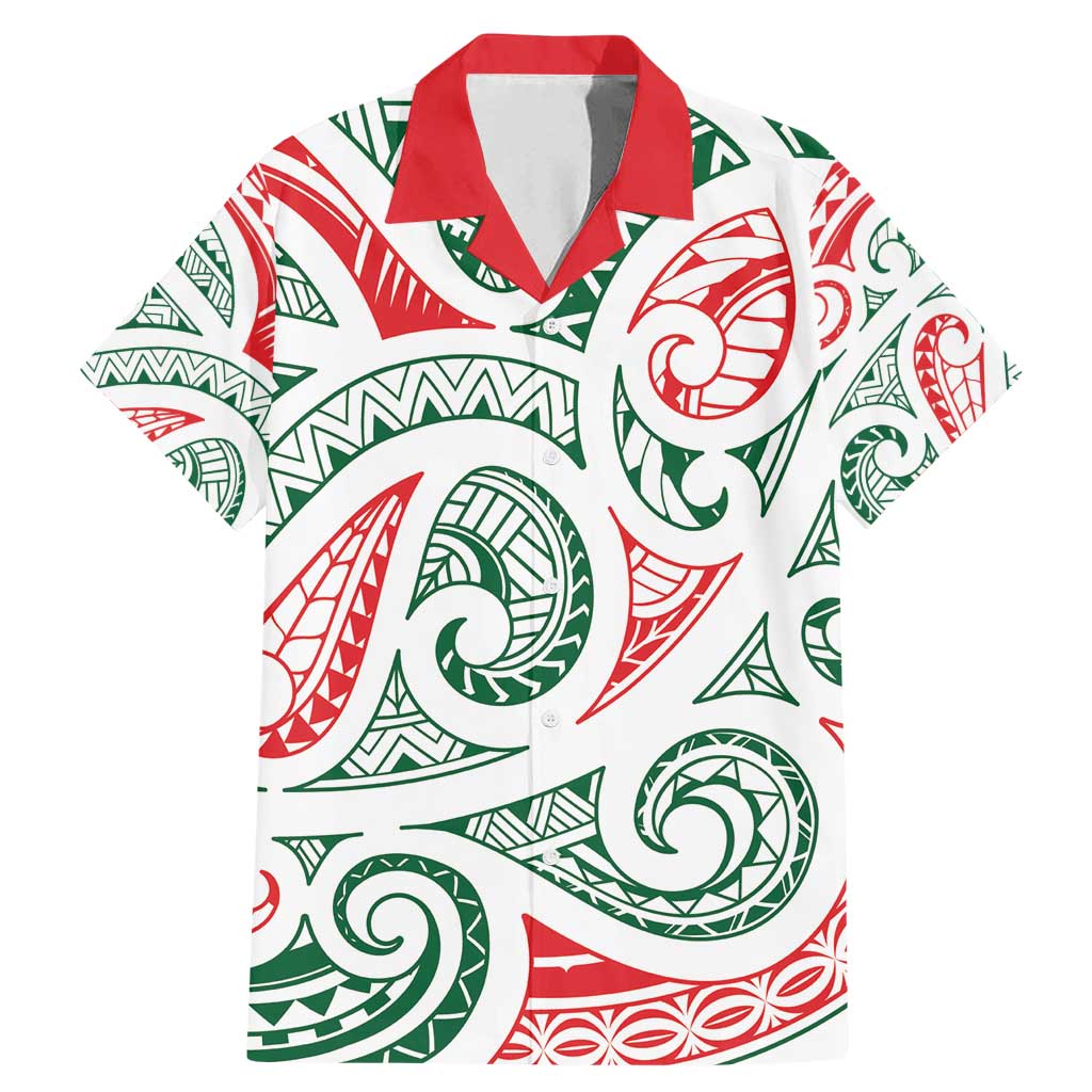 New Zealand Kowhaiwhai Christmas Family Matching Mermaid Dress and Hawaiian Shirt Traditional Maori Koru Pattern LT9 Dad's Shirt - Short Sleeve White - Polynesian Pride