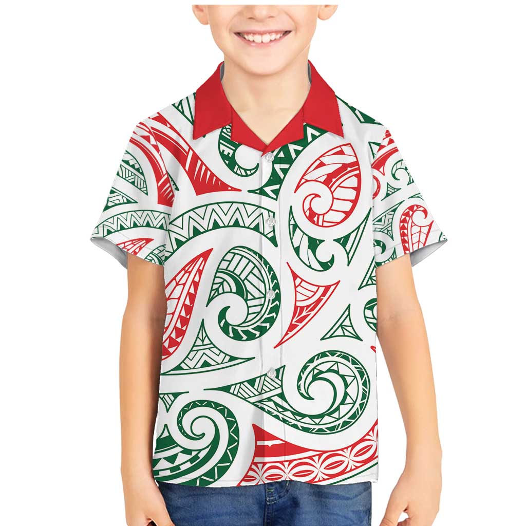 New Zealand Kowhaiwhai Christmas Family Matching Mermaid Dress and Hawaiian Shirt Traditional Maori Koru Pattern LT9 Son's Shirt White - Polynesian Pride
