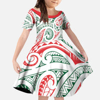 New Zealand Kowhaiwhai Christmas Family Matching Off The Shoulder Long Sleeve Dress and Hawaiian Shirt Traditional Maori Koru Pattern LT9 Daughter's Dress White - Polynesian Pride