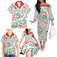 New Zealand Kowhaiwhai Christmas Family Matching Off The Shoulder Long Sleeve Dress and Hawaiian Shirt Traditional Maori Koru Pattern LT9 - Polynesian Pride