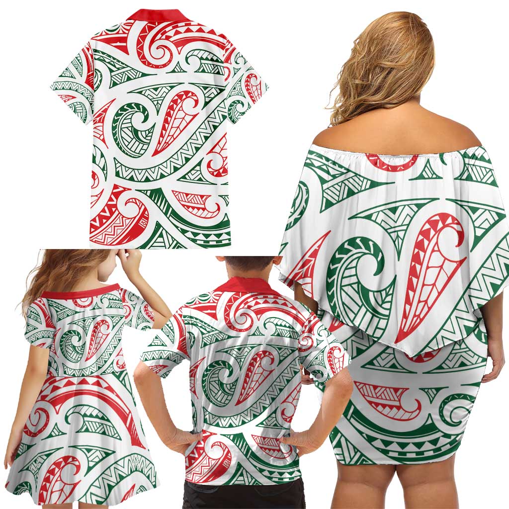 New Zealand Kowhaiwhai Christmas Family Matching Off Shoulder Short Dress and Hawaiian Shirt Traditional Maori Koru Pattern LT9 - Polynesian Pride