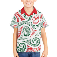 New Zealand Kowhaiwhai Christmas Family Matching Off Shoulder Short Dress and Hawaiian Shirt Traditional Maori Koru Pattern LT9 Son's Shirt White - Polynesian Pride