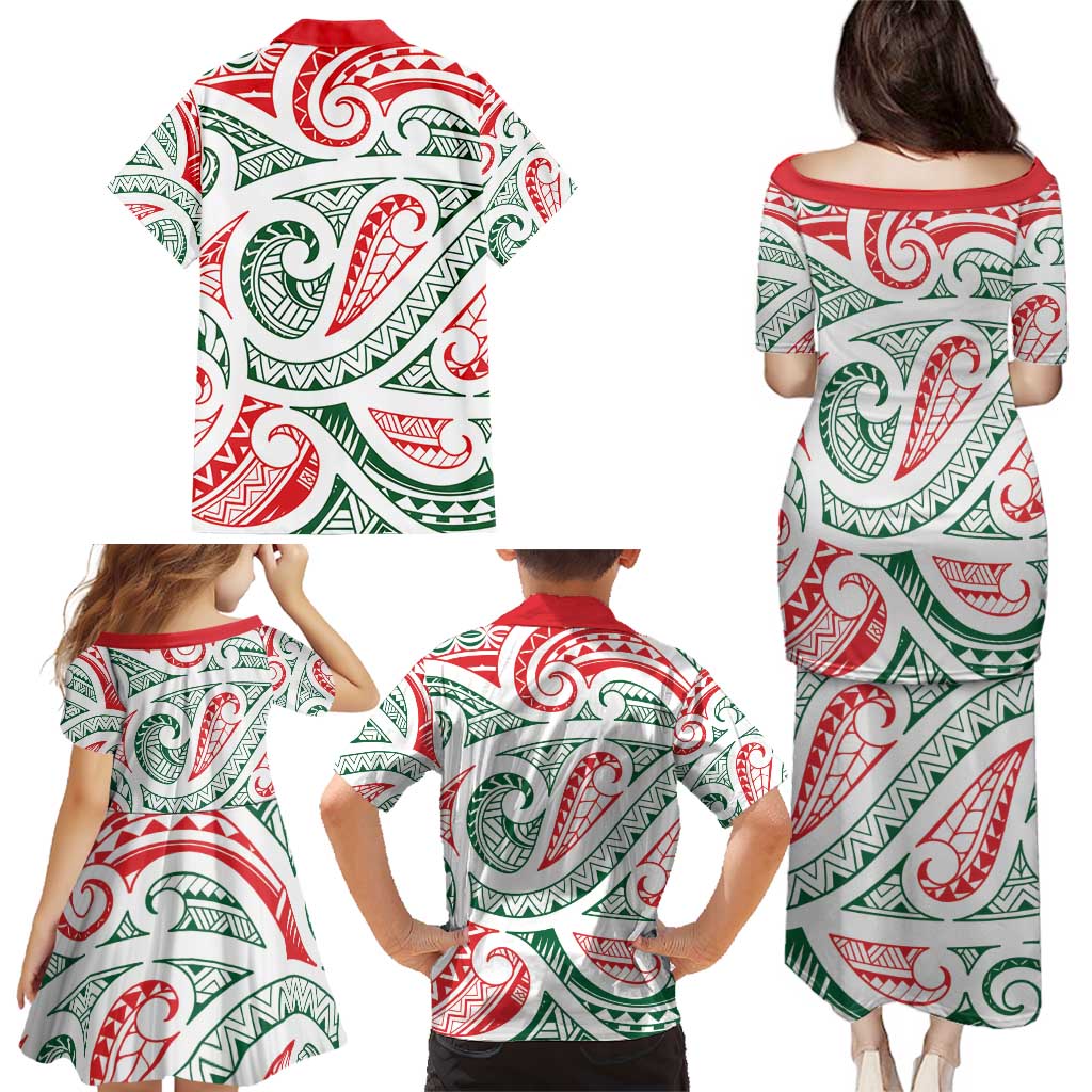 New Zealand Kowhaiwhai Christmas Family Matching Puletasi and Hawaiian Shirt Traditional Maori Koru Pattern - Polynesian Pride
