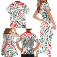 New Zealand Kowhaiwhai Christmas Family Matching Short Sleeve Bodycon Dress and Hawaiian Shirt Traditional Maori Koru Pattern LT9 - Polynesian Pride