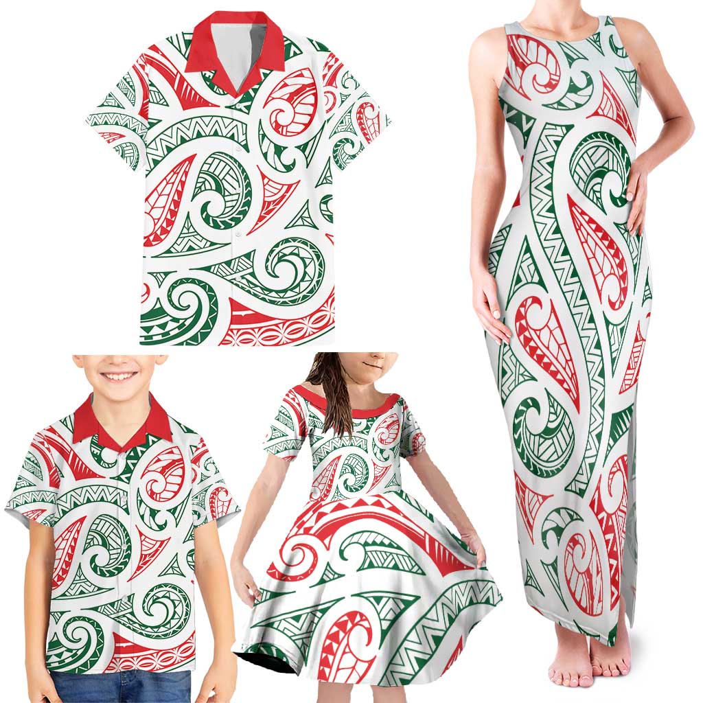 New Zealand Kowhaiwhai Christmas Family Matching Tank Maxi Dress and Hawaiian Shirt Traditional Maori Koru Pattern LT9 - Polynesian Pride