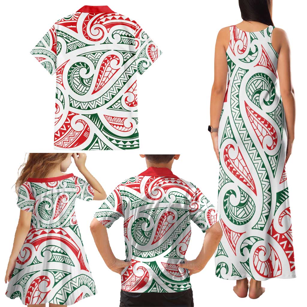 New Zealand Kowhaiwhai Christmas Family Matching Tank Maxi Dress and Hawaiian Shirt Traditional Maori Koru Pattern LT9 - Polynesian Pride
