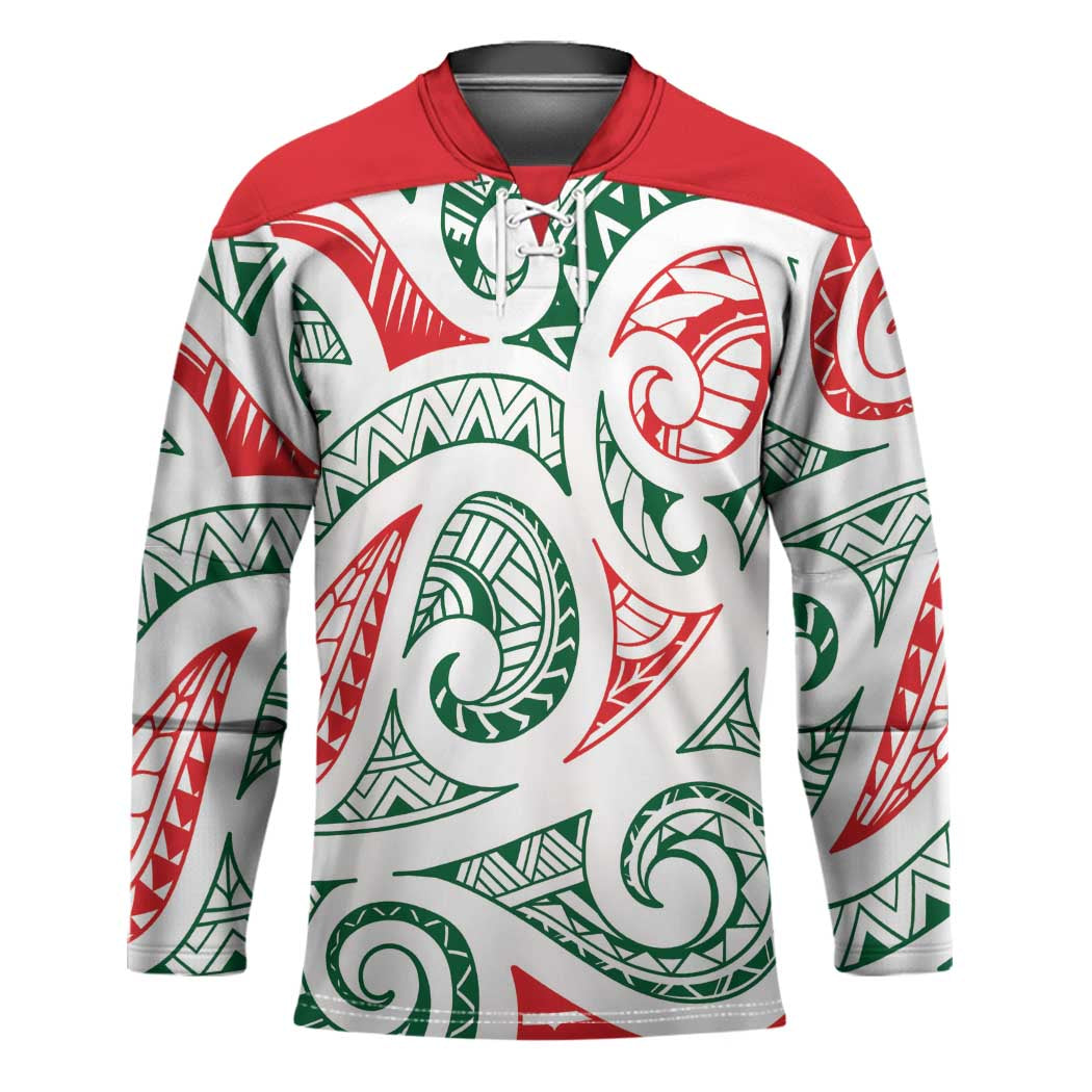 New Zealand Kowhaiwhai Christmas Hockey Jersey Traditional Maori Koru Pattern - Polynesian Pride