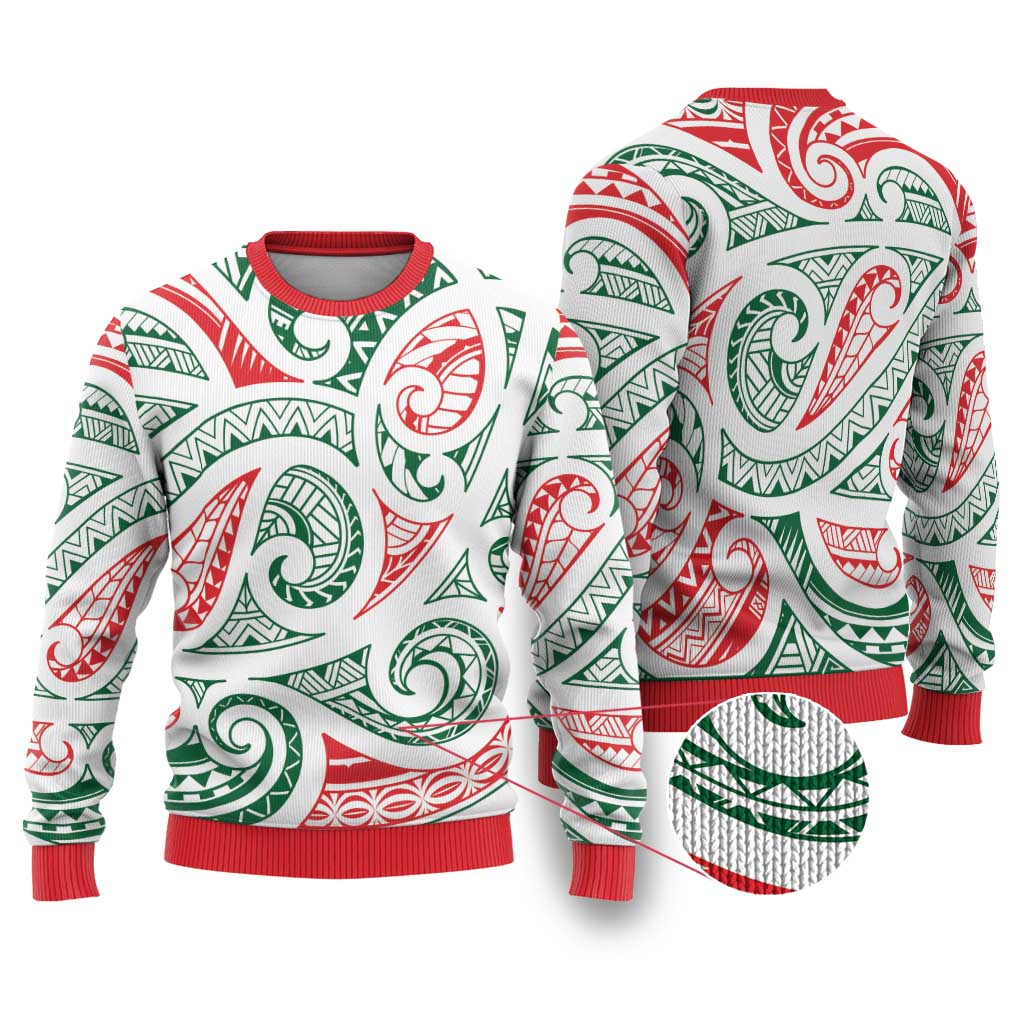 New Zealand Kowhaiwhai Christmas Ugly Christmas Sweater Traditional Maori Koru Pattern - Polynesian Pride