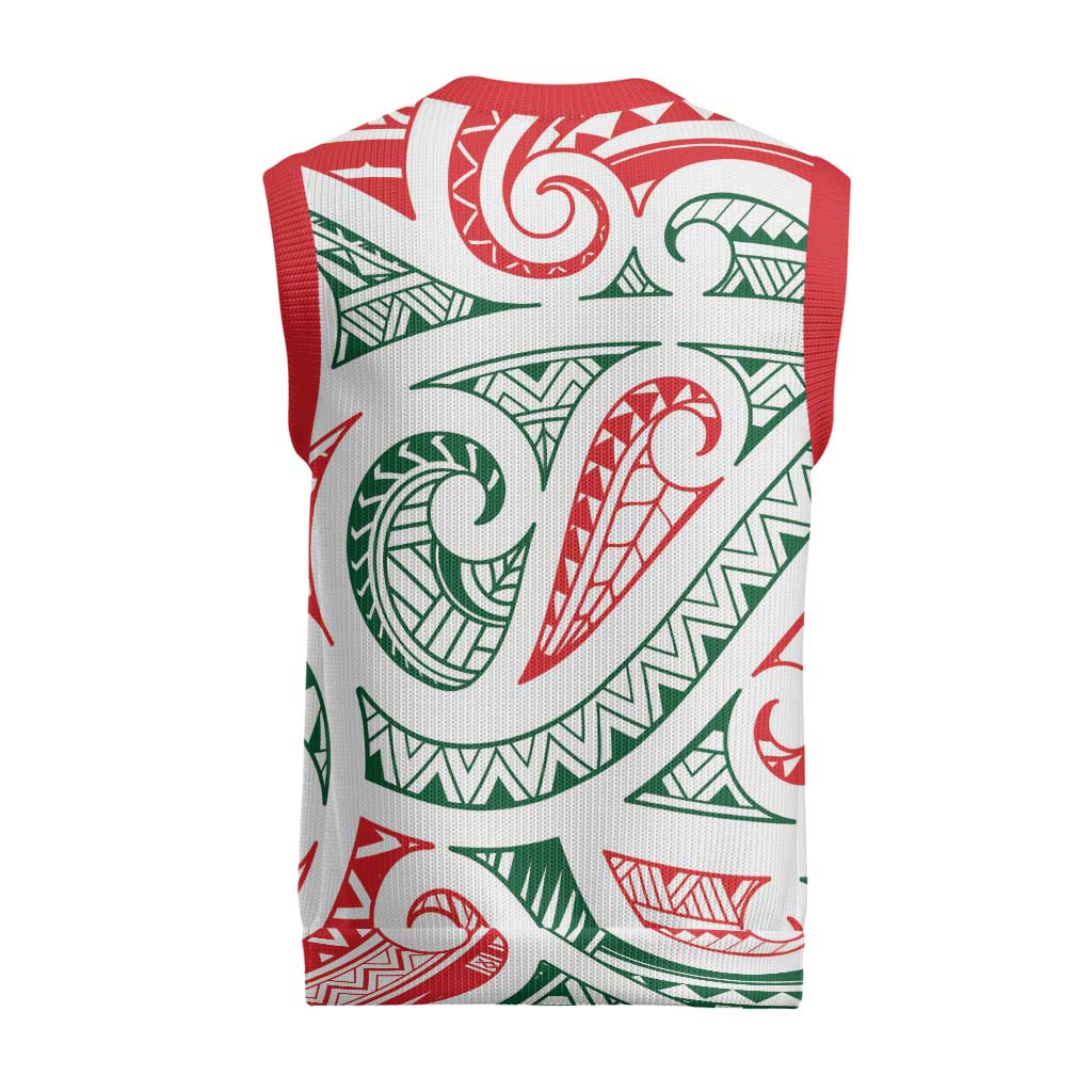 New Zealand Kowhaiwhai Christmas Knitted V-Neck Vest Traditional Maori Koru Pattern - Polynesian Pride