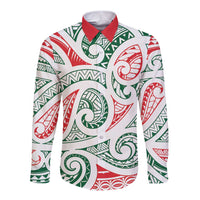 New Zealand Kowhaiwhai Christmas Long Sleeve Button Shirt Traditional Maori Koru Pattern LT9 Unisex White - Polynesian Pride