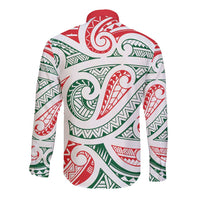 New Zealand Kowhaiwhai Christmas Long Sleeve Button Shirt Traditional Maori Koru Pattern LT9 - Polynesian Pride