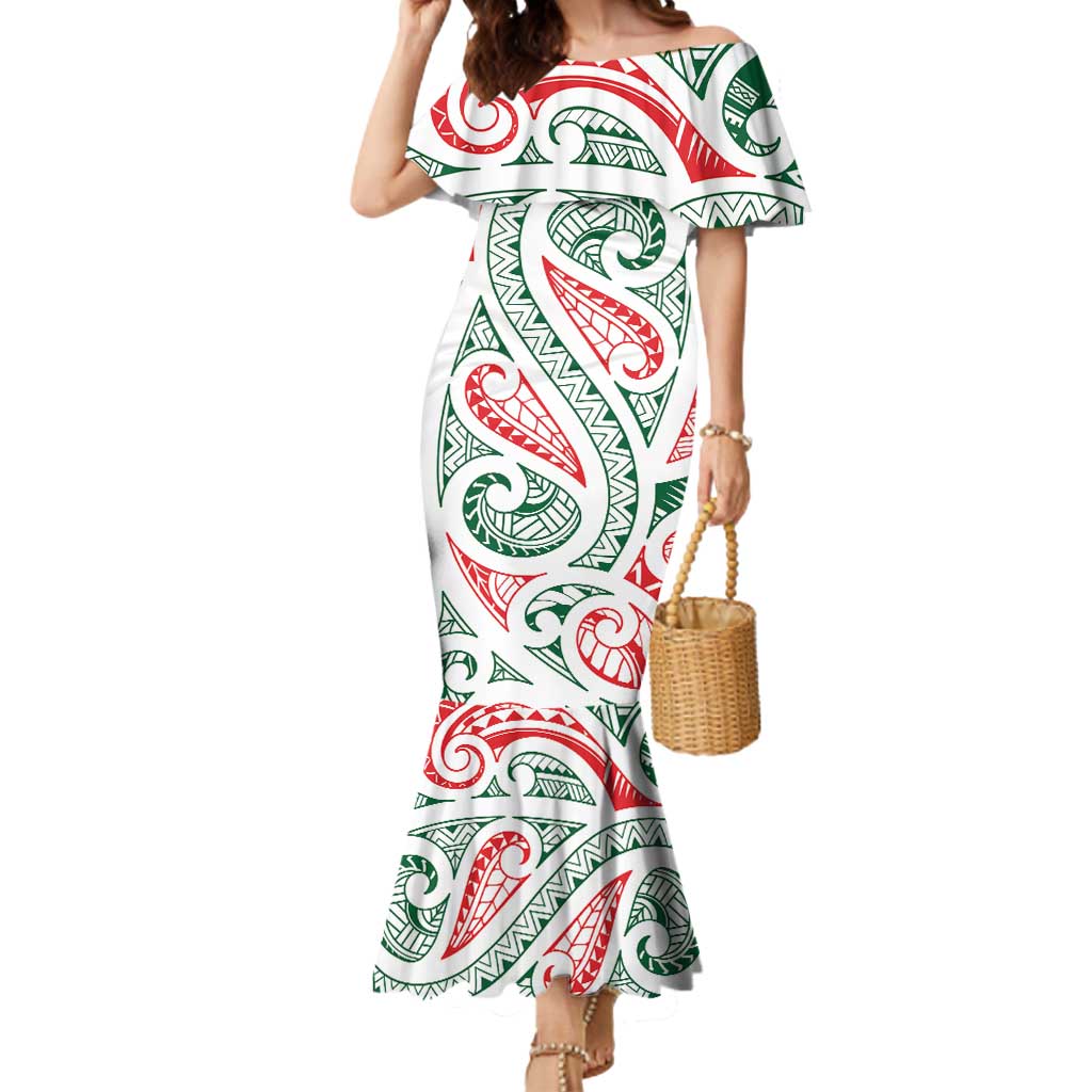 New Zealand Kowhaiwhai Christmas Mermaid Dress Traditional Maori Koru Pattern - Polynesian Pride