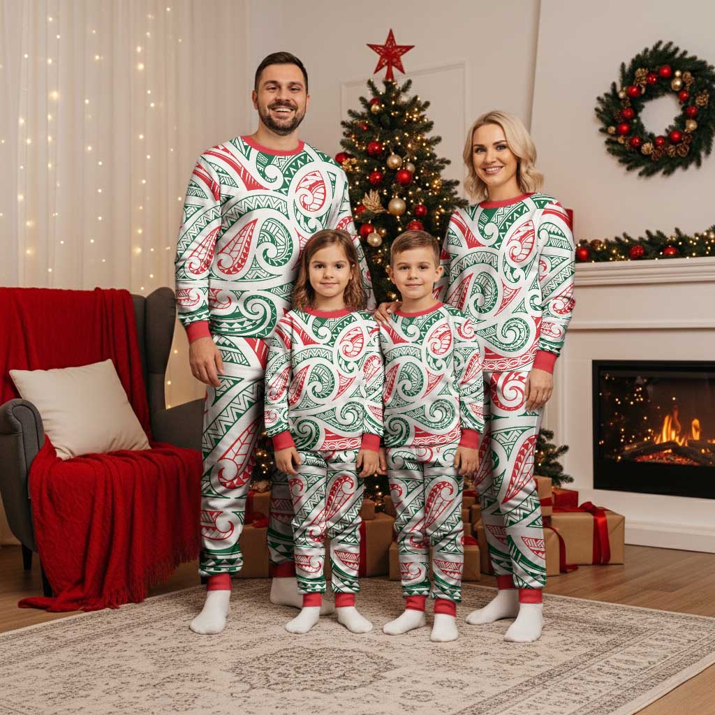 New Zealand Kowhaiwhai Christmas Pajama Set Traditional Maori Koru Pattern - Polynesian Pride