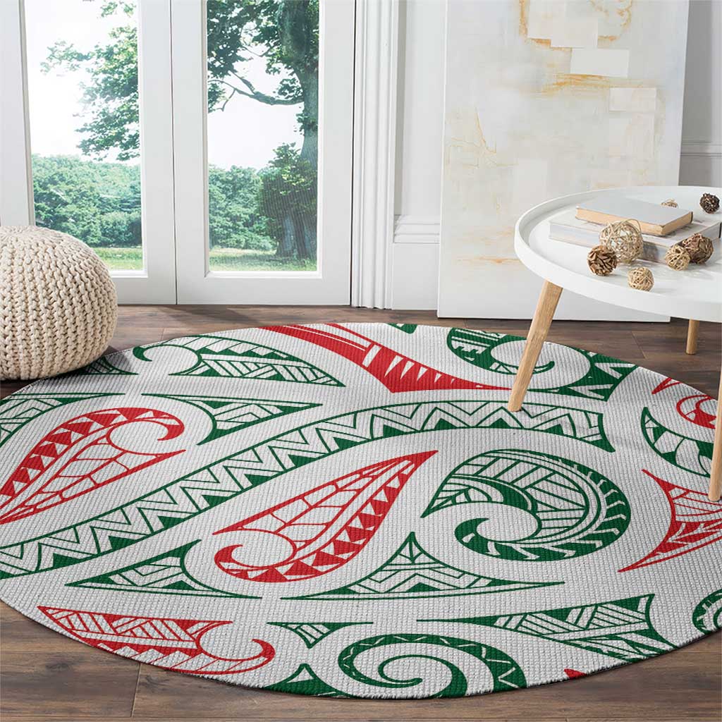New Zealand Kowhaiwhai Christmas Round Carpet Traditional Maori Koru Pattern - Polynesian Pride