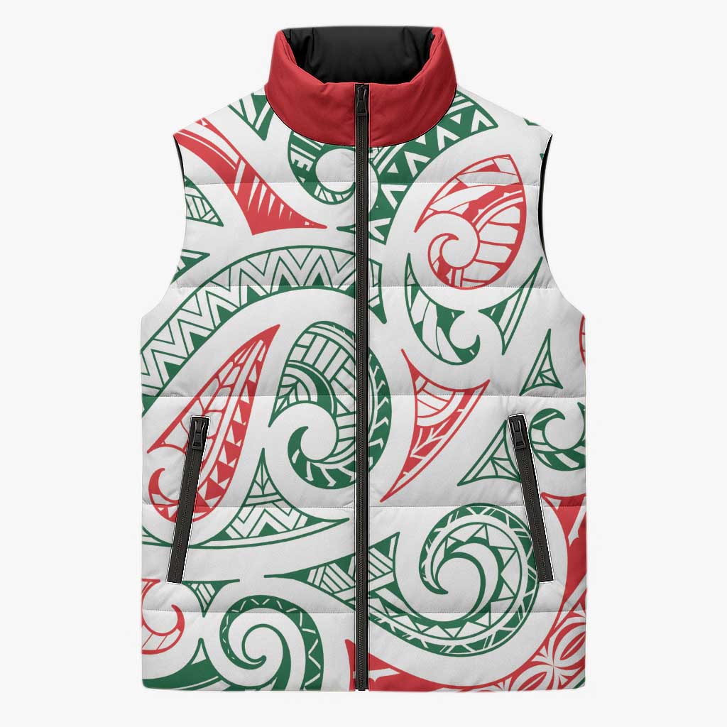 New Zealand Kowhaiwhai Christmas Sleeveless Puffer Jacket Traditional Maori Koru Pattern - Polynesian Pride