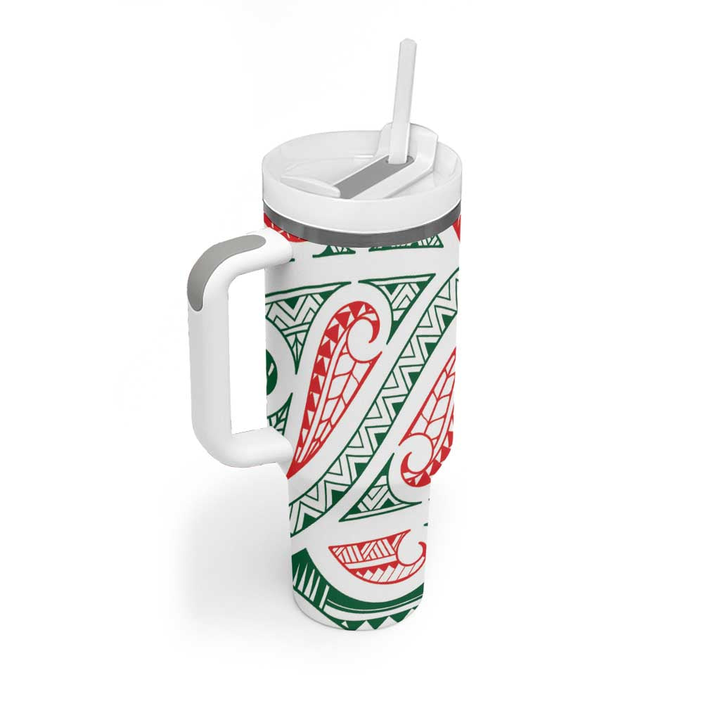 New Zealand Kowhaiwhai Christmas Tumbler With Handle Traditional Maori Koru Pattern - Polynesian Pride