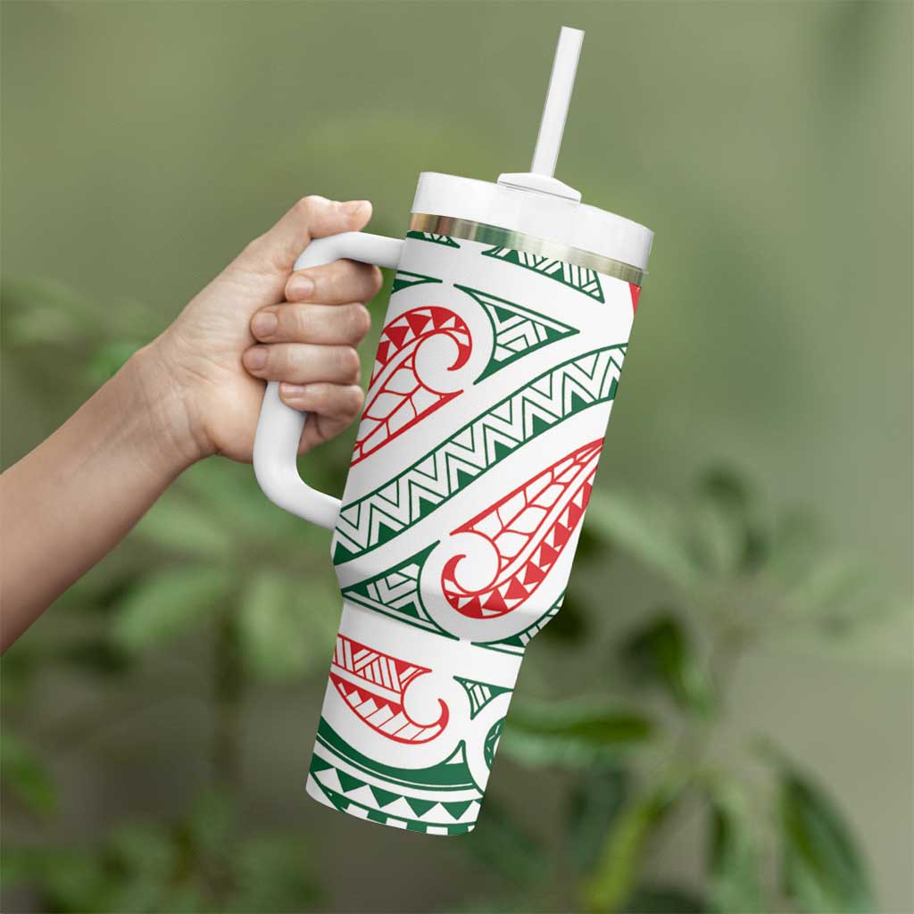 New Zealand Kowhaiwhai Christmas Tumbler With Handle Traditional Maori Koru Pattern - Polynesian Pride