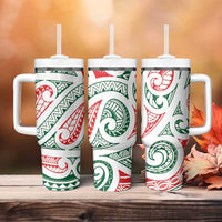 New Zealand Kowhaiwhai Christmas Tumbler With Handle Traditional Maori Koru Pattern - Polynesian Pride