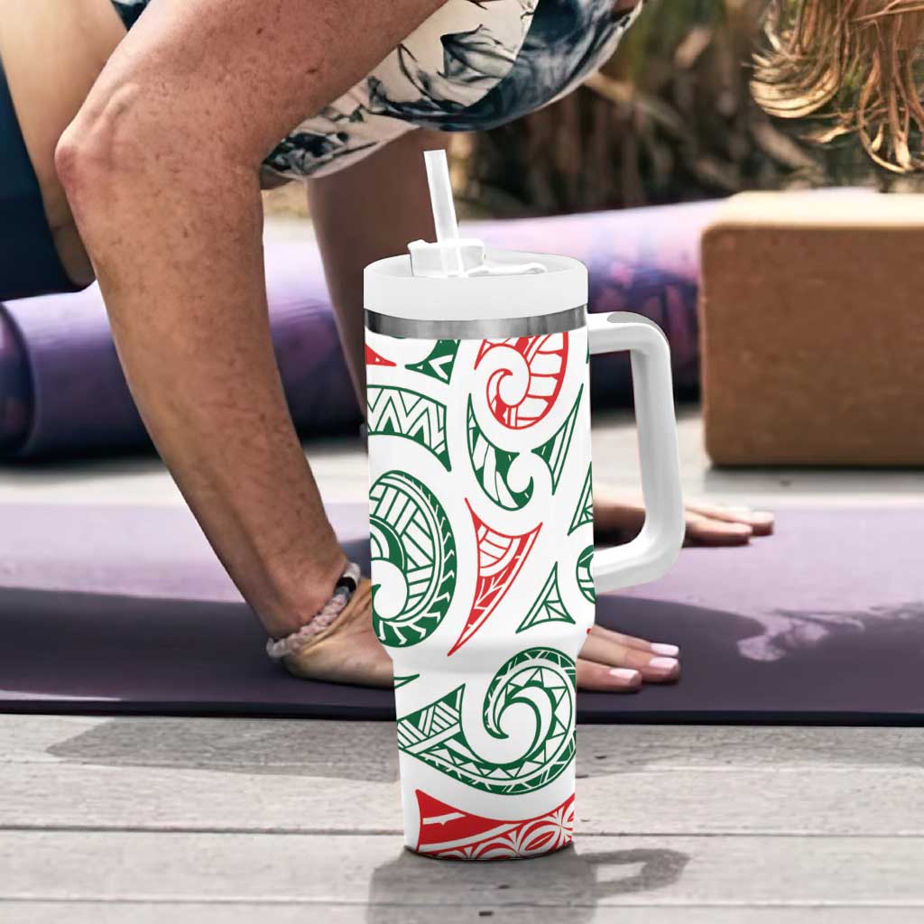 New Zealand Kowhaiwhai Christmas Tumbler With Handle Traditional Maori Koru Pattern - Polynesian Pride