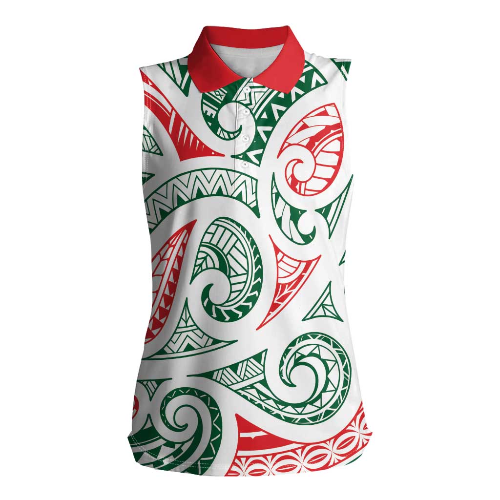New Zealand Kowhaiwhai Christmas Women Sleeveless Polo Shirt Traditional Maori Koru Pattern LT9 Female White - Polynesian Pride
