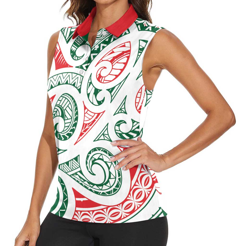 New Zealand Kowhaiwhai Christmas Women Sleeveless Polo Shirt Traditional Maori Koru Pattern LT9 - Polynesian Pride