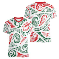 New Zealand Kowhaiwhai Christmas Women V-Neck T-Shirt Traditional Maori Koru Pattern LT9 - Polynesian Pride