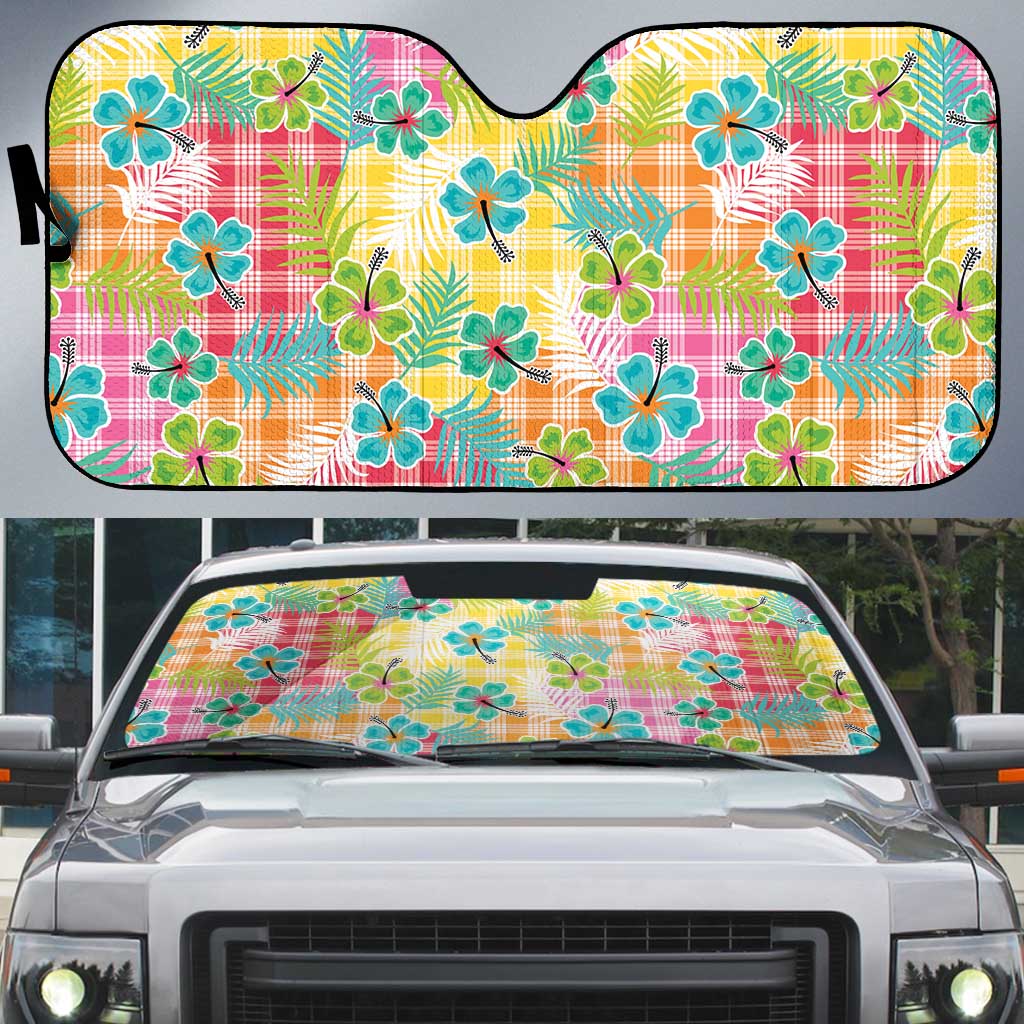 Hawaiian Palaka Auto Sun Shade Hibiscus Palm Leaf Pattern LT9 Yellow - Polynesian Pride