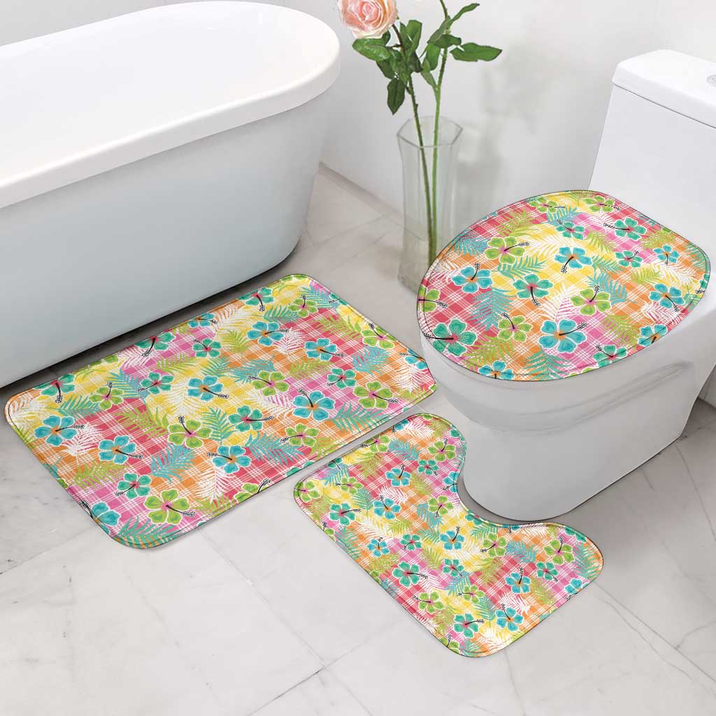 Hawaiian Palaka Bathroom Set Hibiscus Palm Leaf Pattern - Polynesian Pride