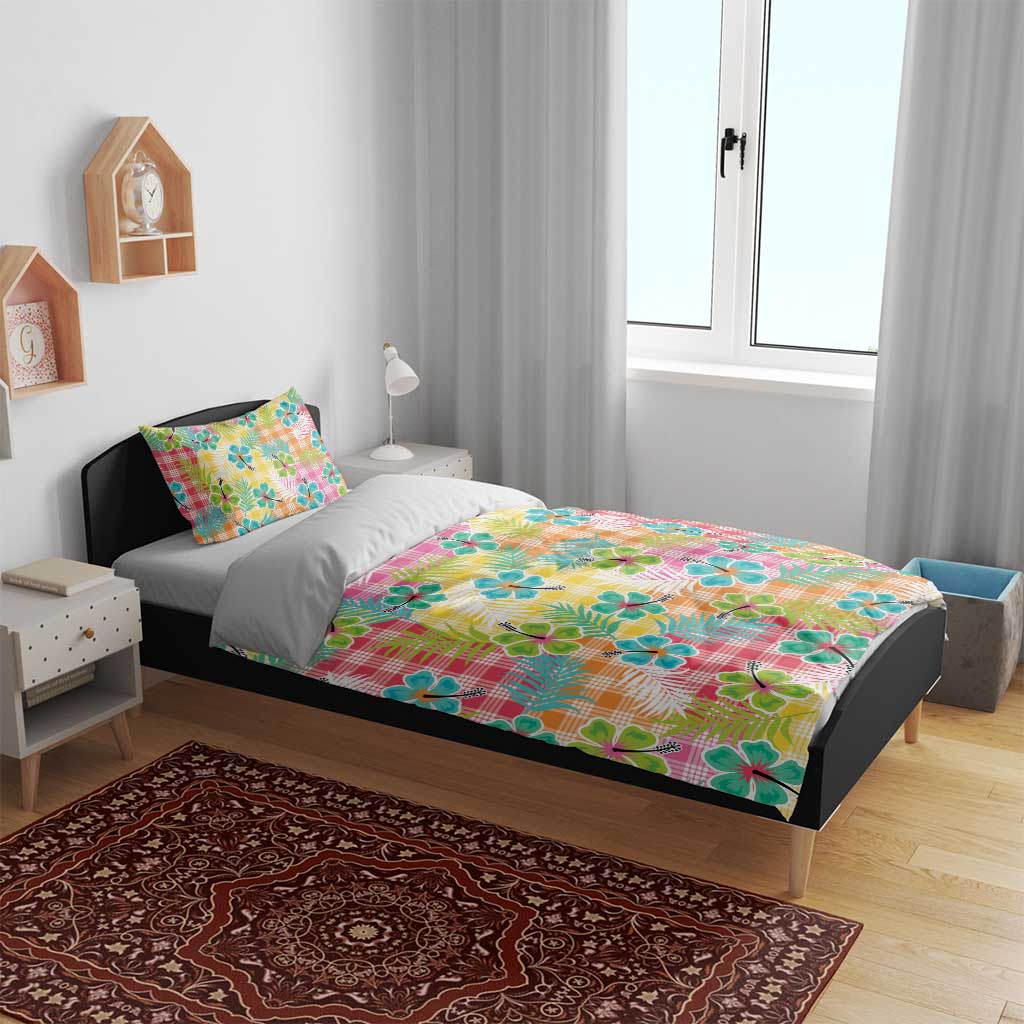 Hawaiian Palaka Bedding Set Hibiscus Palm Leaf Pattern - Polynesian Pride