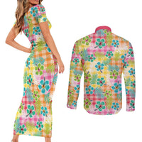 Hawaiian Palaka Couples Matching Short Sleeve Bodycon Dress and Long Sleeve Button Shirt Hibiscus Palm Leaf Pattern LT9 - Polynesian Pride