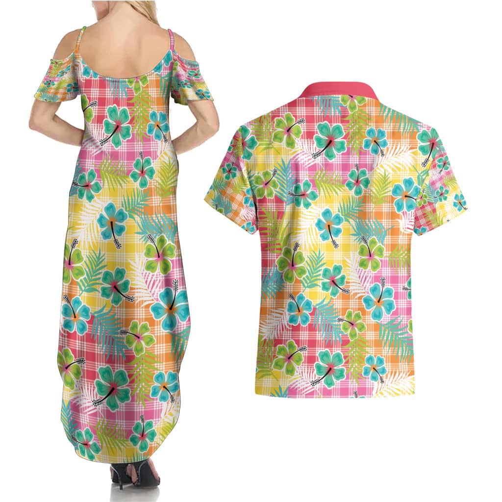 Hawaiian Palaka Couples Matching Summer Maxi Dress and Hawaiian Shirt Hibiscus Palm Leaf Pattern - Polynesian Pride