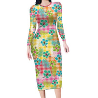Hawaiian Palaka Family Matching Long Sleeve Bodycon Dress and Hawaiian Shirt Hibiscus Palm Leaf Pattern - Polynesian Pride