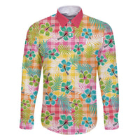 Hawaiian Palaka Family Matching Off The Shoulder Long Sleeve Dress and Hawaiian Shirt Hibiscus Palm Leaf Pattern - Polynesian Pride