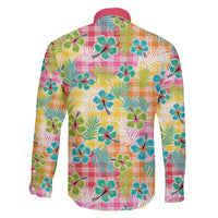 Hawaiian Palaka Family Matching Off The Shoulder Long Sleeve Dress and Hawaiian Shirt Hibiscus Palm Leaf Pattern - Polynesian Pride